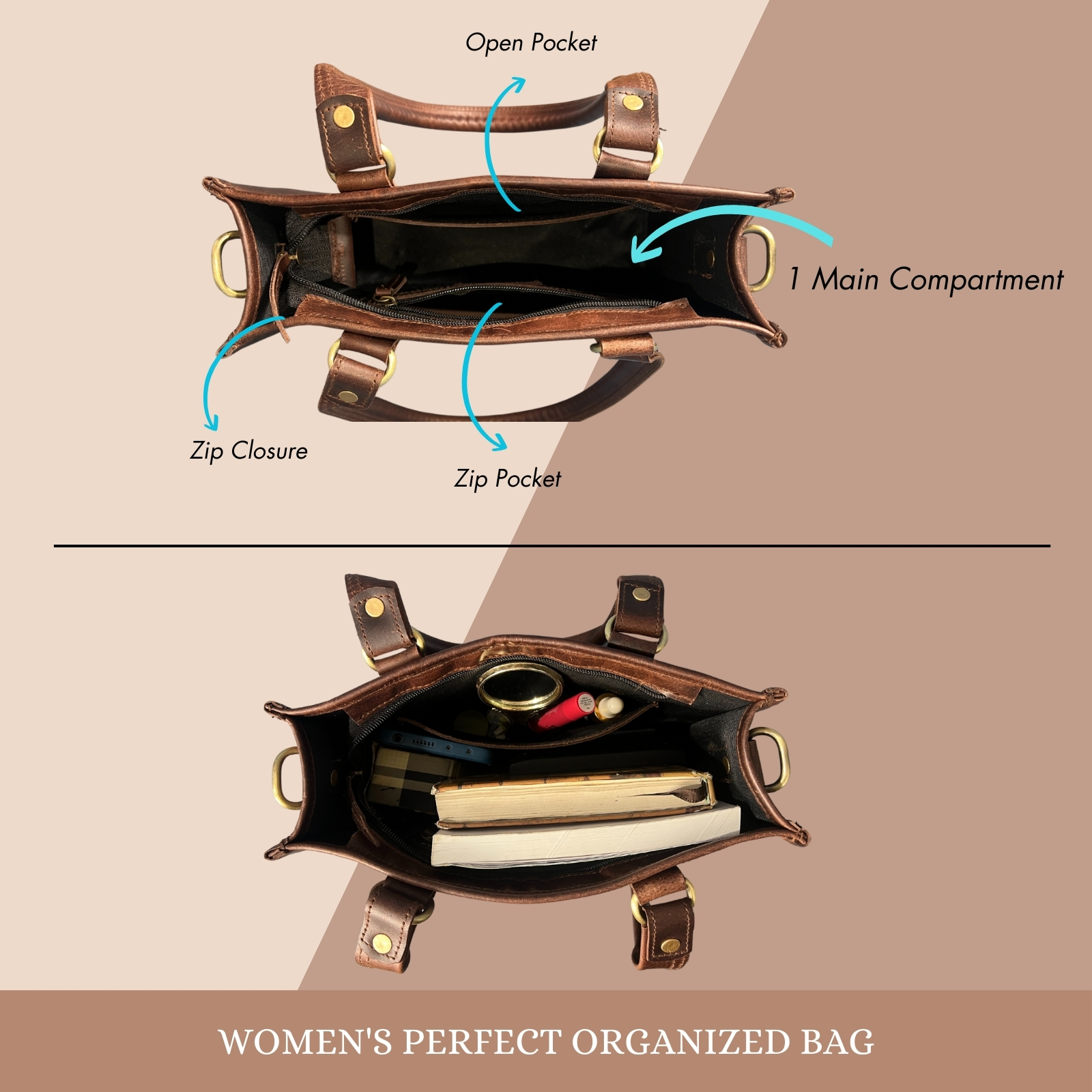Genuine Leather Top Handle Brown Tote Bag Medium Crossbody Sling Satchels Handbags for Women
